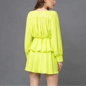 Anne Fernandes- Lime Neon Green Longsleeve Ruffle Layer Button Down Mini Dress